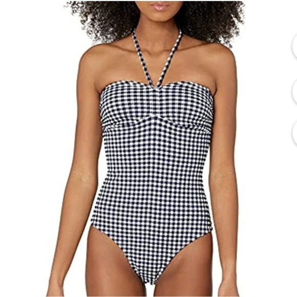 Shoshanna Cinched One Piece Swimsuit Gingham black white  size 4 NWT - Picture 1 of 8